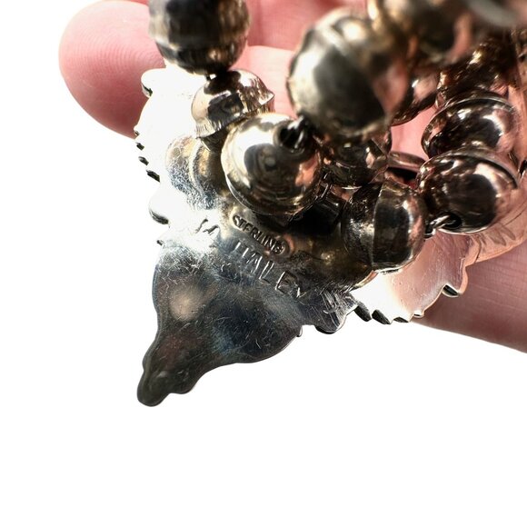 Native American M Haley Sterling Silver Gemstone Squash Blossom Necklace 100 GMS - Picture 10 of 15